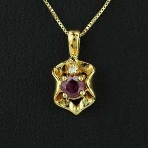 Vintage 14K Yellow Gold Ruby and Diamond Anniversary / Birthstone Pendant Charm